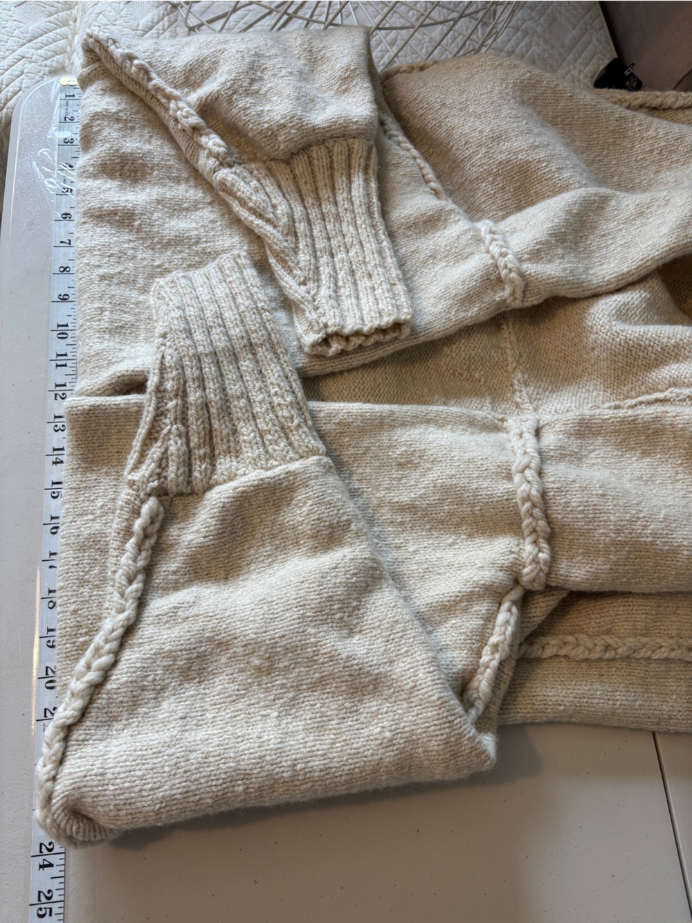 Boho Indie Handmade Hooded Open Cardigan Size Medium Knit Festival Rare Wool - Picture 6 of 8